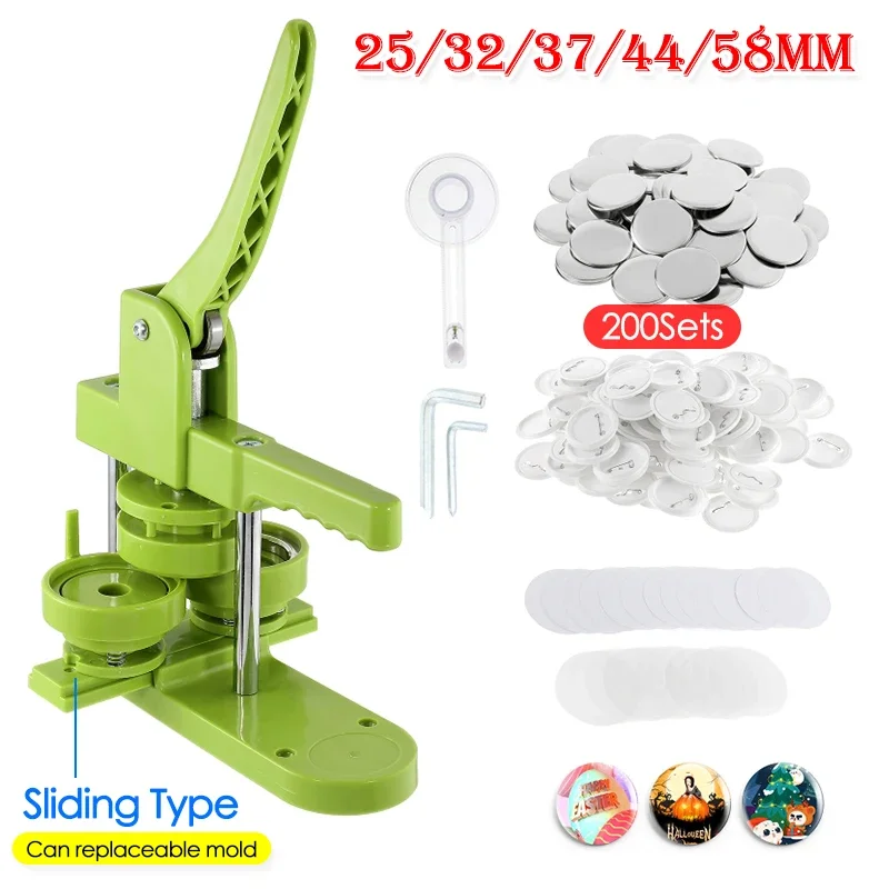 Sliding Type Badge Button Making Machine Set 25/32/37/44/58mm Pin Badge Button Press Kit with 200Pcs Button Parts+Circle Cutter
Sliding Type Badge Button Making Machine Set 25/32/37/44/58mm Pin Badge Button Press Kit with 200Pcs Button Parts+Circle Cutter