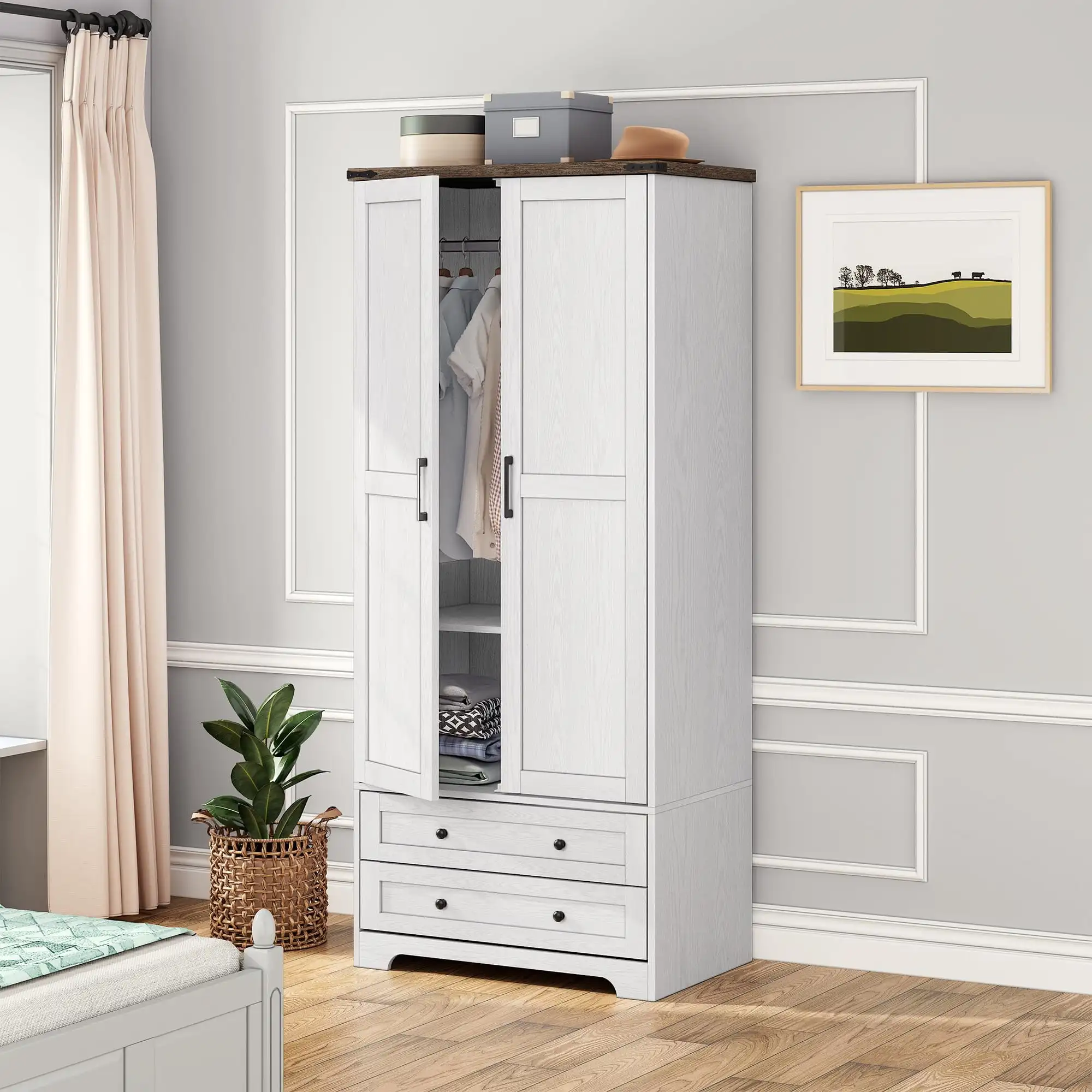 Modern Wardrobe With 2 Modern Doors Tall standing Closet Wardrobe Cabinet With Drawers and Hanging Rail Whitepromote sales
Modern Wardrobe With 2 Modern Doors Tall standing Closet Wardrobe Cabinet With Drawers and Hanging Rail Whitepromote sales