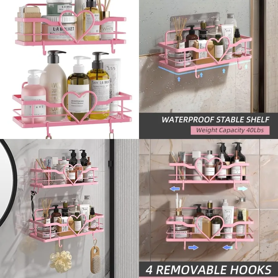 Shower Caddy with 4 Removable Hooks, 2 Pack Sweet Heart Shower Shelves, No Drilling Adhesive Organizer Shelf for Bathroom Showe
Shower Caddy with 4 Removable Hooks, 2 Pack Sweet Heart Shower Shelves, No Drilling Adhesive Organizer Shelf for Bathroom Showe