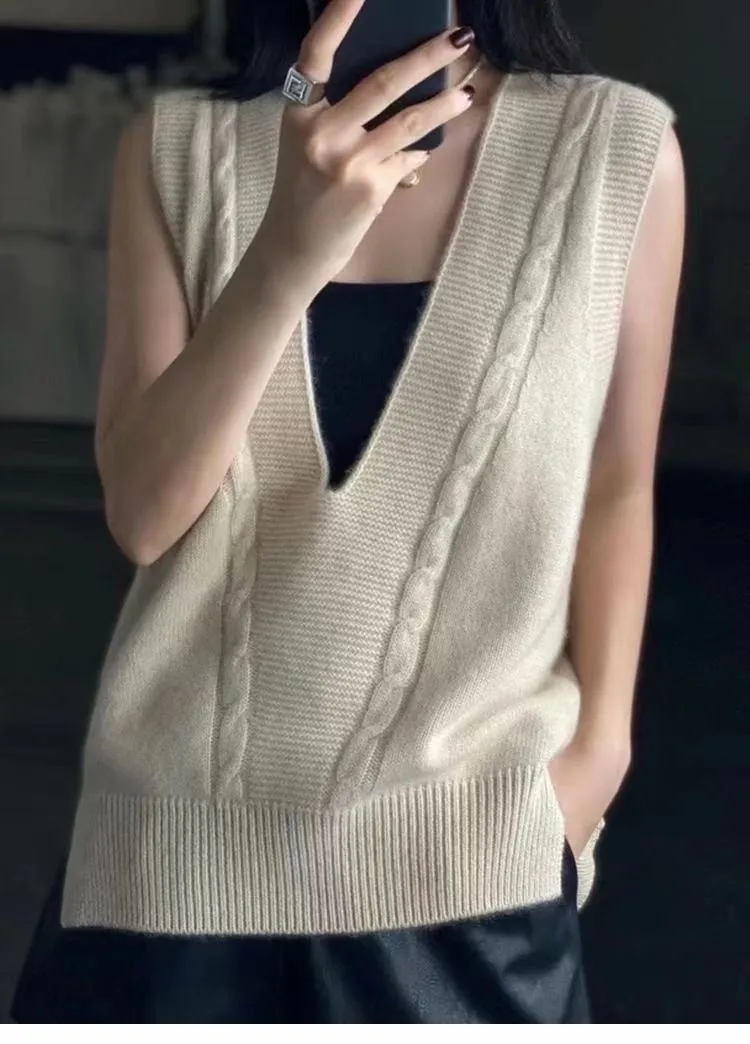 Pure Wool Camere Women's Vest Knitted Twist Flower V-ne Loose Large Size Sweater oulder Pad Autumn Winter New Sle
Pure Wool Camere Women's Vest Knitted Twist Flower V-ne Loose Large Size Sweater oulder Pad Autumn Winter New Sle