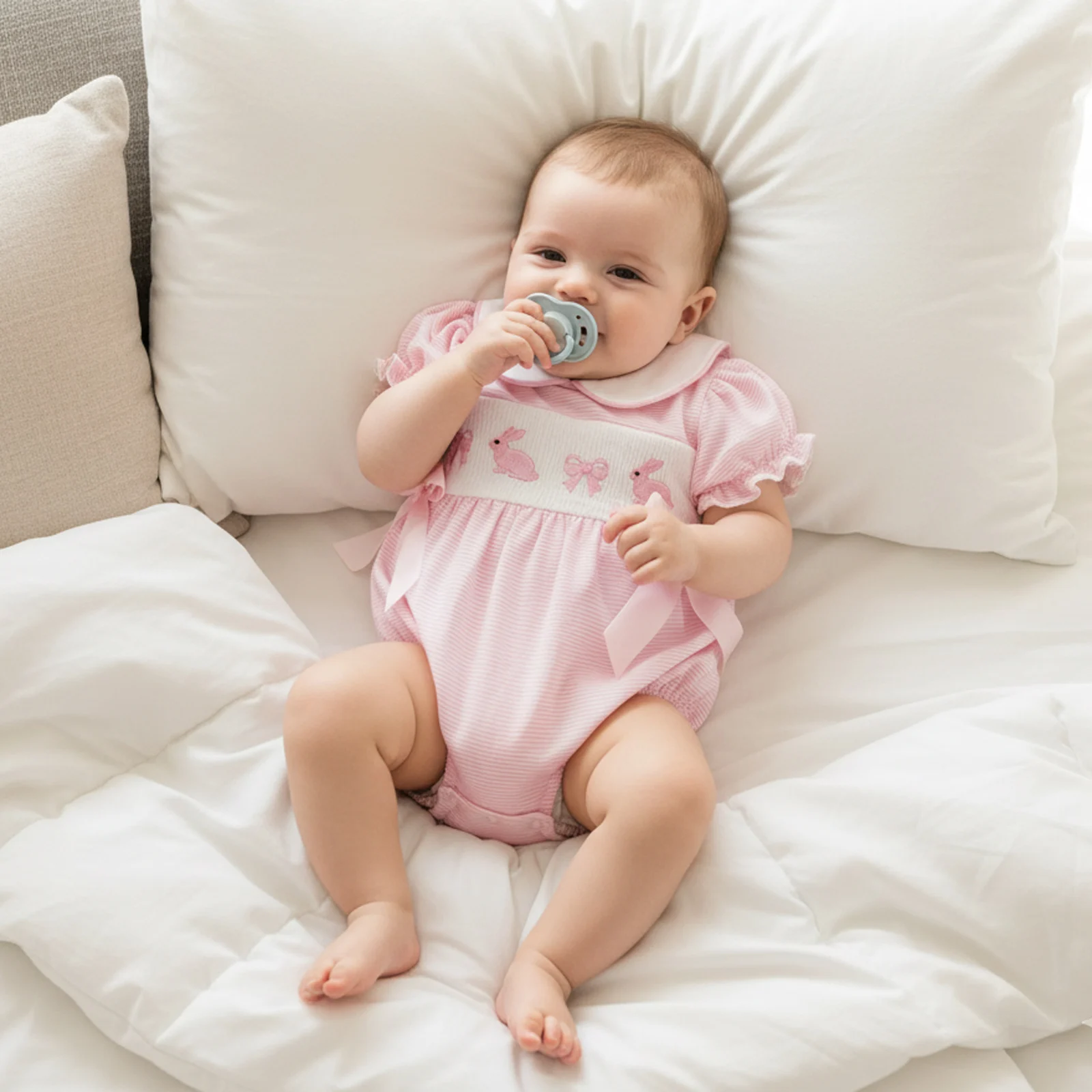 Baby Girl Easter Outfit Bunny Embroidery Doll Collar Bubble Short Sleeve Jumpsuit Romper Cute Easter Clothes
Baby Girl Easter Outfit Bunny Embroidery Doll Collar Bubble Short Sleeve Jumpsuit Romper Cute Easter Clothes