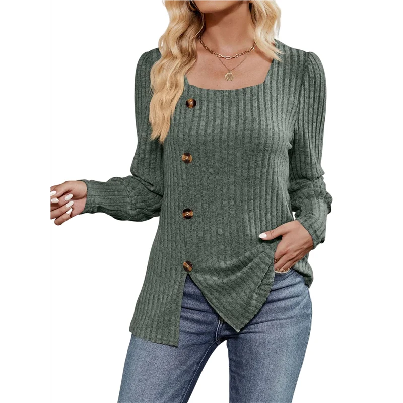 Женские осенние топы, мягкий свитер с квадратным вырезом и длинными рукавами-фонариками, пуговицами и боковым разрезом, рубашка-туника
Женские осенние топы, мягкий свитер с квадратным вырезом и длинными рукавами-фонариками, пуговицами и боковым разрезом, рубашка-туника