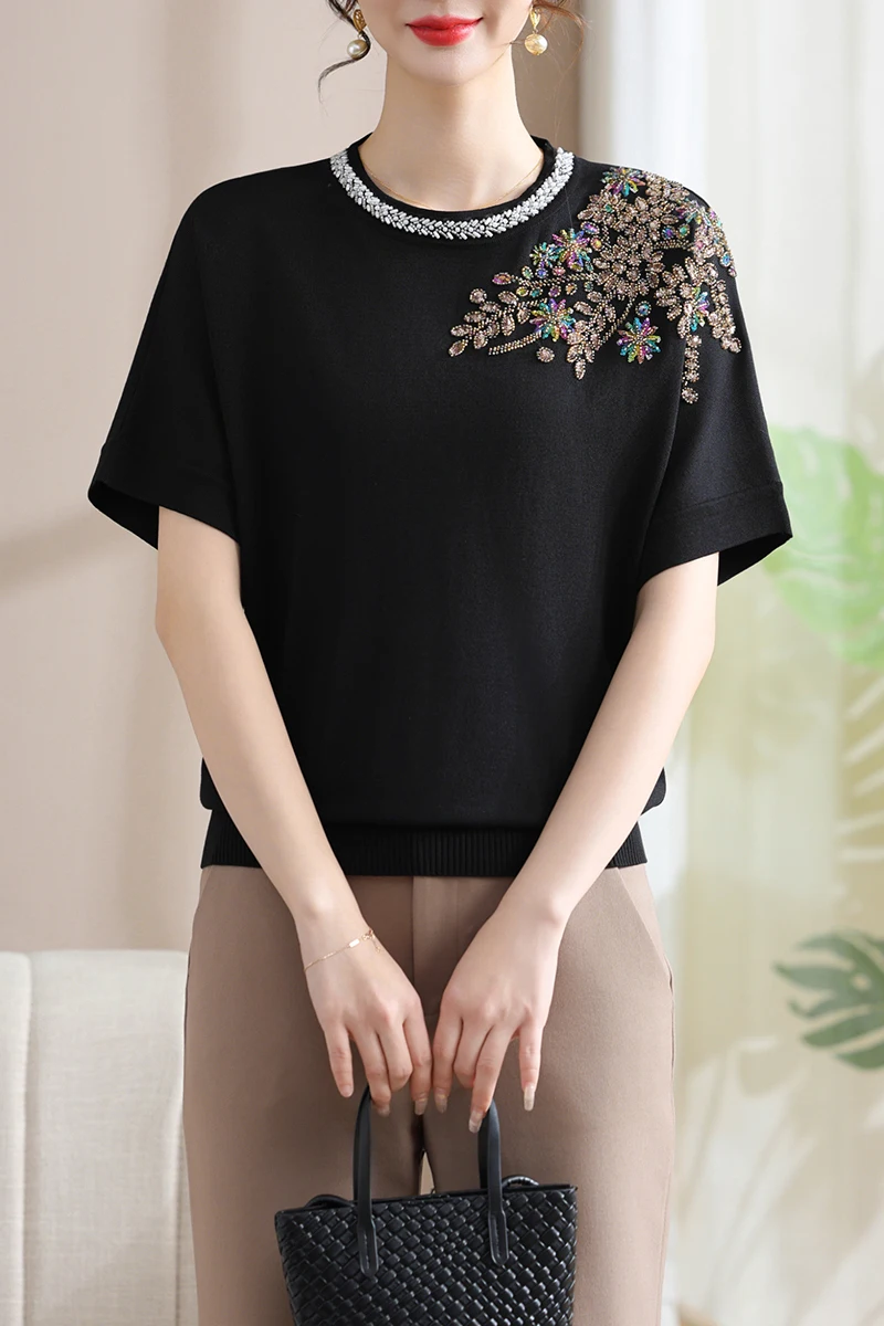 Short Sleeve Knitted T Shirt Women 2025 Spring Summer Clothes For Women Pullovers Tees Top Beading Women's T-shirt
Short Sleeve Knitted T Shirt Women 2025 Spring Summer Clothes For Women Pullovers Tees Top Beading Women's T-shirt