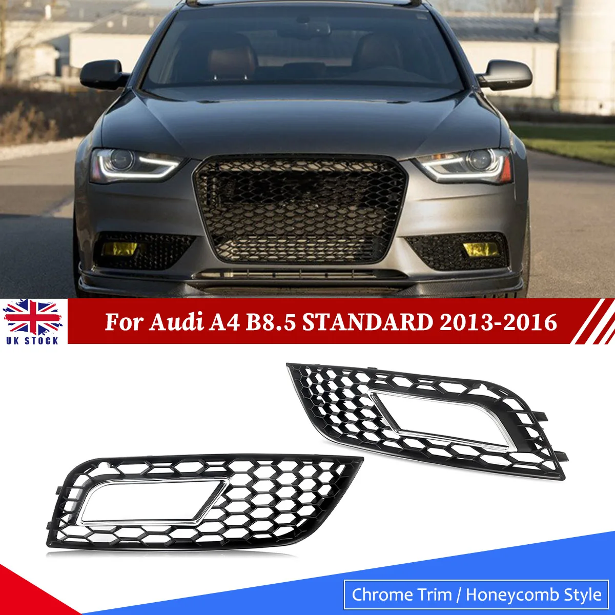 Pair Honeycomb Style Fog Light Cover For 2013-2016 Audi A4 B8.5 Standard Bumper
Pair Honeycomb Style Fog Light Cover For 2013-2016 Audi A4 B8.5 Standard Bumper