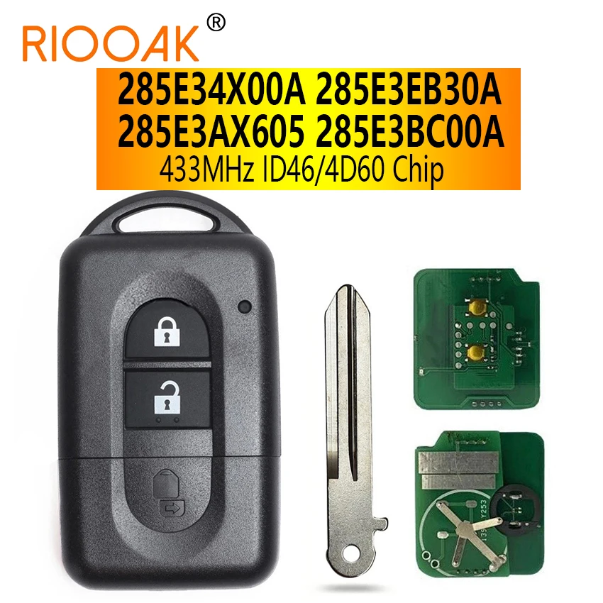2 Button Car Key Fob Smart Remote for Nissan X-trail Juke Micra NavaraNote Qashqai Keyless Fob ID46/4D60 Chip 433MHz 285E34X00A
2 Button Car Key Fob Smart Remote for Nissan X-trail Juke Micra NavaraNote Qashqai Keyless Fob ID46/4D60 Chip 433MHz 285E34X00A