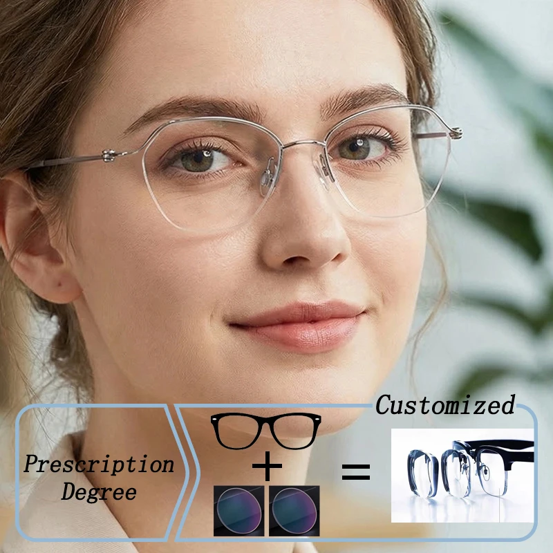 Ultra-lightweight Women TItanium Half-frame Hyperopia Photochromic Prescription Glasses Anti Blue Ray Myopia Astigmatism Eyewear
Ultra-lightweight Women TItanium Half-frame Hyperopia Photochromic Prescription Glasses Anti Blue Ray Myopia Astigmatism Eyewear