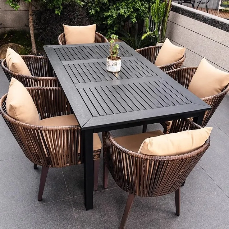 Outdoor table and chair villa courtyard garden table and chair, leisure terrace rattan chair plastic wood table combination
Outdoor table and chair villa courtyard garden table and chair, leisure terrace rattan chair plastic wood table combination