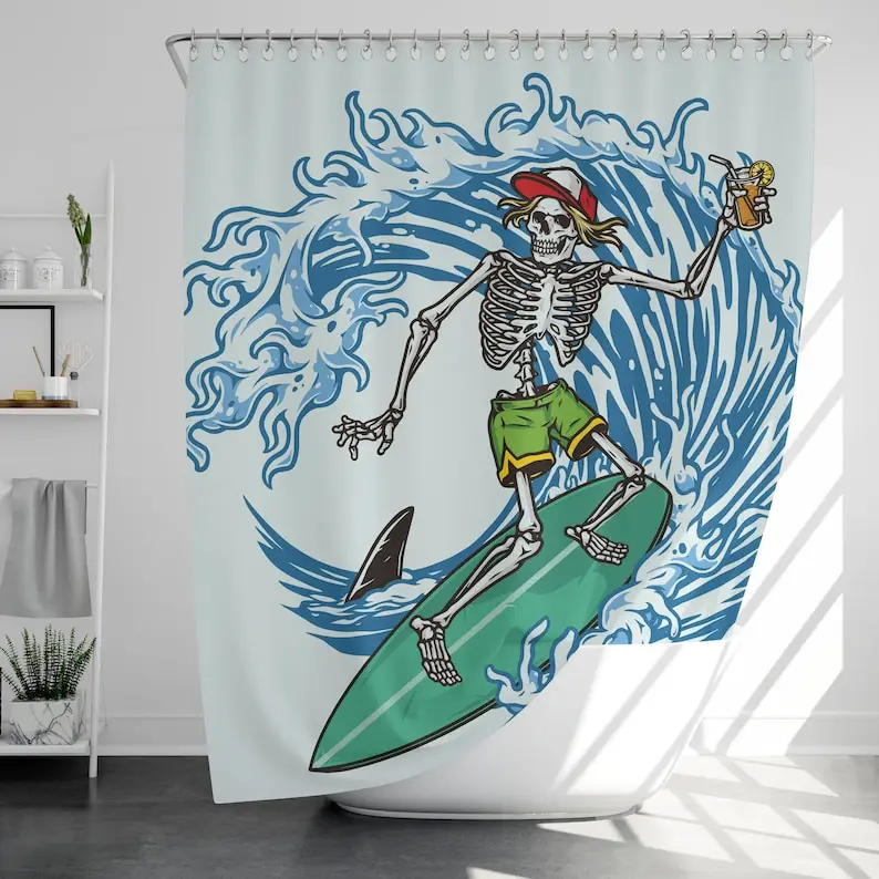 Surf Skull Shower Curtain with 12 Hooks Waterproof, Bathroom Decor, Housewarming Gift
Surf Skull Shower Curtain with 12 Hooks Waterproof, Bathroom Decor, Housewarming Gift