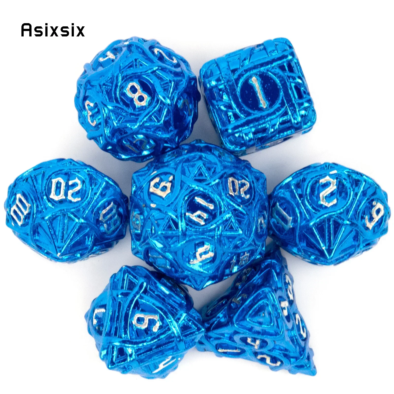 7 Pcs Blue White Stripe Metal Dice Solid Metal Polyhedral Dice Set Suitable for Role-Playing RPG Board Party Dice Prop Gift
7 Pcs Blue White Stripe Metal Dice Solid Metal Polyhedral Dice Set Suitable for Role-Playing RPG Board Party Dice Prop Gift