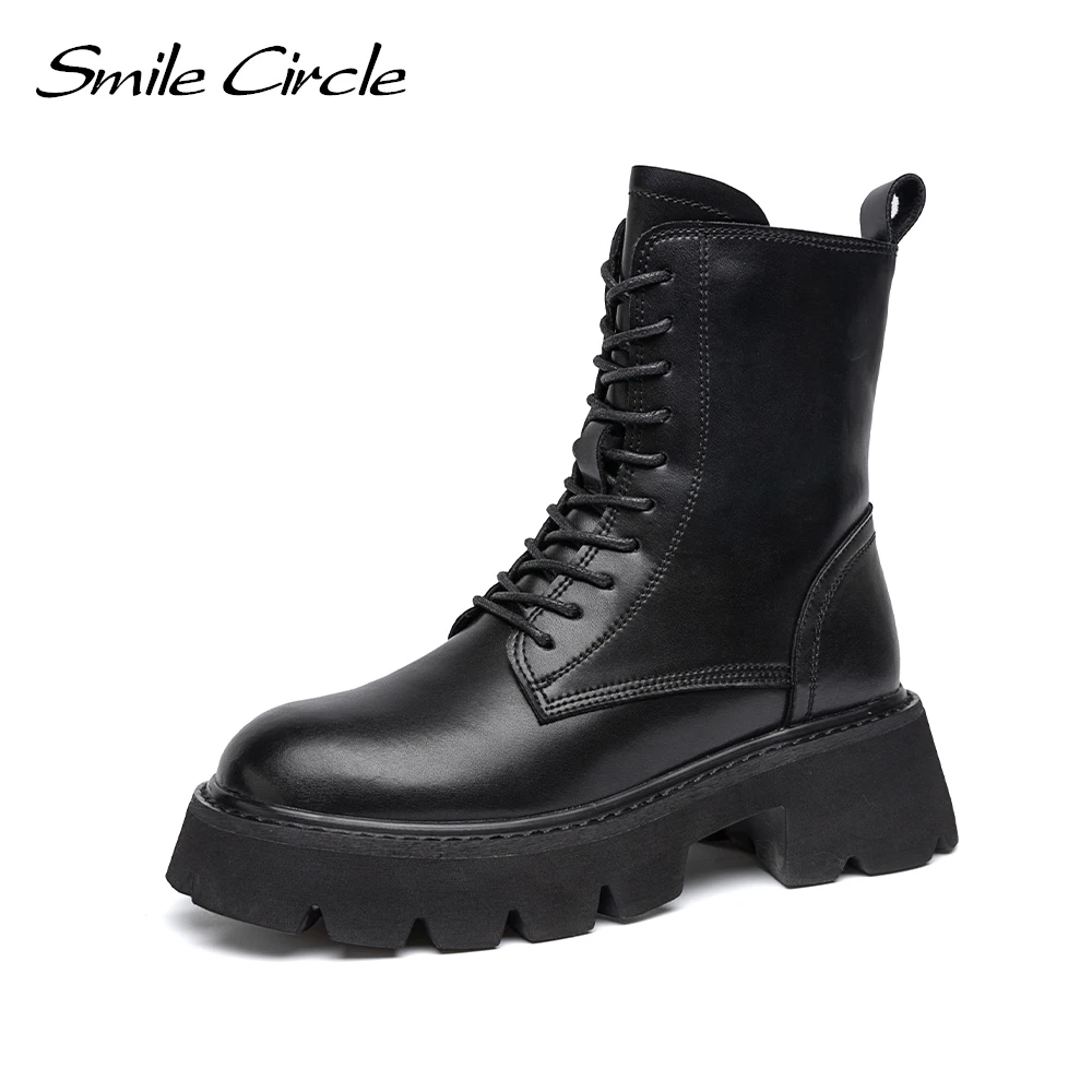 Smile Circle Women Ankle Boots Leather Square Heel Platform Boots in Black Round toe Lace-up Short Boots
Smile Circle Women Ankle Boots Leather Square Heel Platform Boots in Black Round toe Lace-up Short Boots