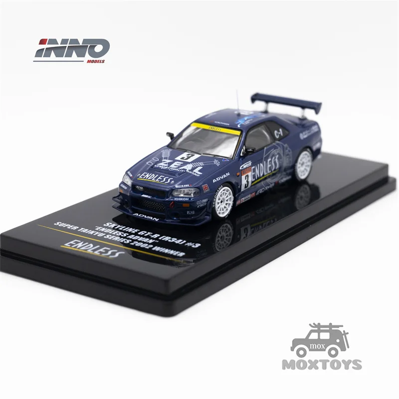 INNO 1:64 SKYLINE GT-R (R34) #3 "ENDLESS ADVAN" Super Taikyu Series 2002 Winner Blue Diecast Model Car
INNO 1:64 SKYLINE GT-R (R34) #3 "ENDLESS ADVAN" Super Taikyu Series 2002 Winner Blue Diecast Model Car