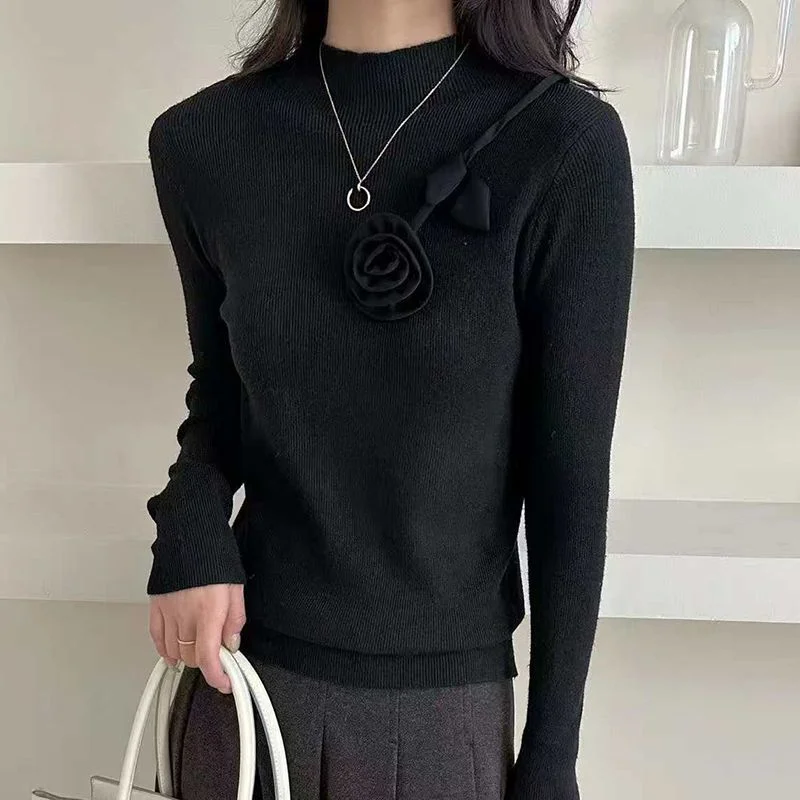 3D Flower Half-High Collar Knitted Sweater Women's Pullover Wool Sweater Slim Fit
3D Flower Half-High Collar Knitted Sweater Women's Pullover Wool Sweater Slim Fit