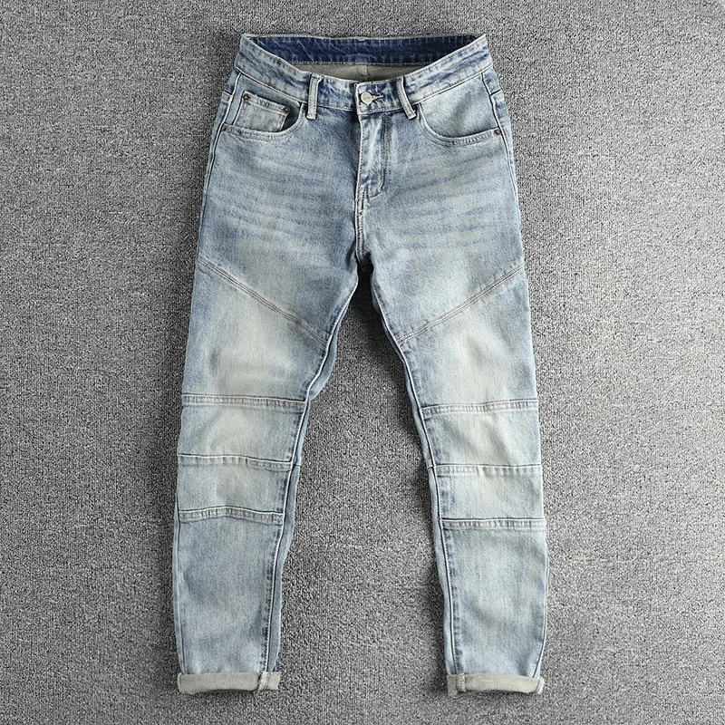 Retro Washed Light Blue Men's Jeans High Street Trend Slim Fit Small Foot Long Pants Splice 3D Tailoring Comfortable Breathable
Retro Washed Light Blue Men's Jeans High Street Trend Slim Fit Small Foot Long Pants Splice 3D Tailoring Comfortable Breathable