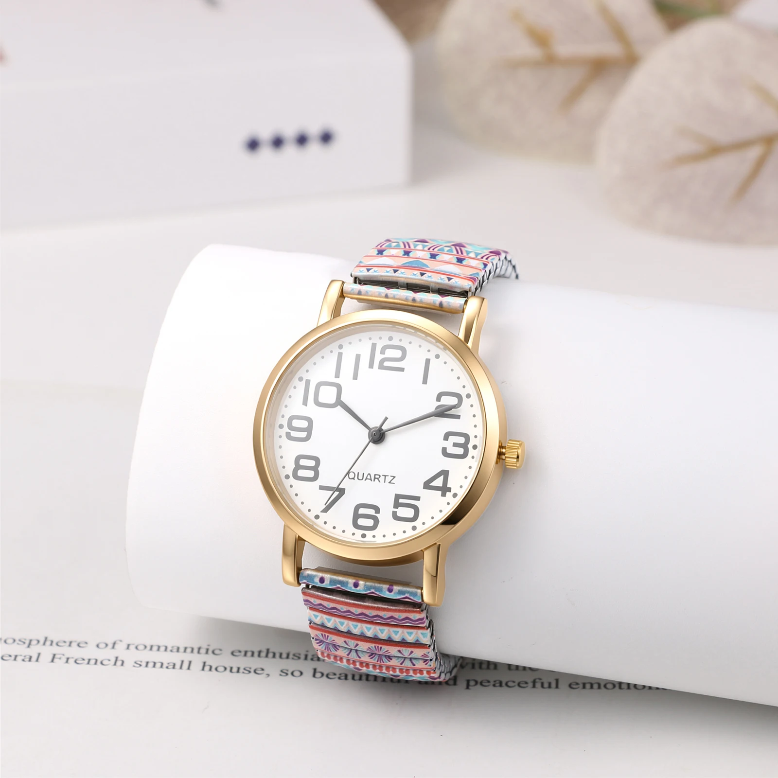 JEWELRYWE Bohemian Large Arabic Numeral Stretch Watch for Women, Printed Stainless Steel Elastic Expandable Band Easy-Read Dial Ladies Quartz Watch, Colorful Boho Fashion Bracelet Wristwatch Gift
JEWELRYWE Bohemian Large Arabic Numeral Stretch Watch for Women, Printed Stainless Steel Elastic Expandable Band Easy-Read Dial Ladies Quartz Watch, Colorful Boho Fashion Bracelet Wristwatch Gift