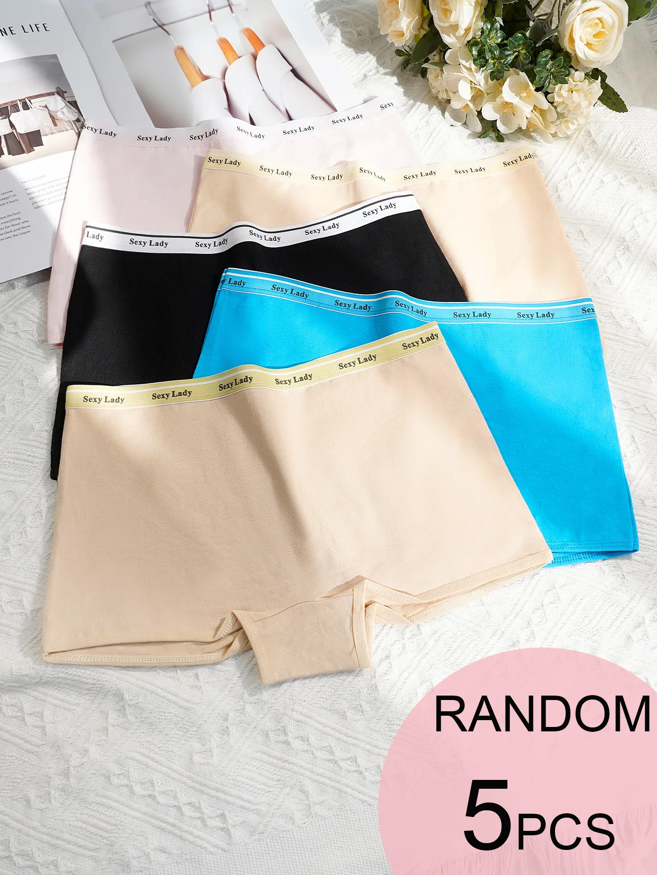 5-pack simple letter waist flat angle underwear for women, made of pure cotton, breathable and anti light leakage base underwear
5-pack simple letter waist flat angle underwear for women, made of pure cotton, breathable and anti light leakage base underwear