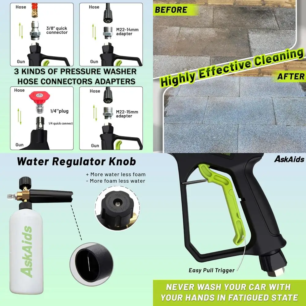 Short Pressure Washer Gun with Foam Cannon,High Pressure Wash Foam Gun with 1/4 Inch Quick Connector,5 Pressure Washer Nozzle Ti
Short Pressure Washer Gun with Foam Cannon,High Pressure Wash Foam Gun with 1/4 Inch Quick Connector,5 Pressure Washer Nozzle Ti