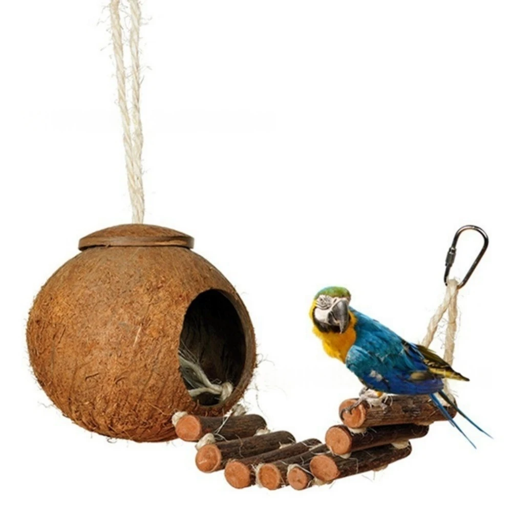 Natural Coconut Shell Bird Nest with Wooden Ladder Hanging Parrot House Cave Bed for Budgie Cockatiel Conure Cage Accessories
Natural Coconut Shell Bird Nest with Wooden Ladder Hanging Parrot House Cave Bed for Budgie Cockatiel Conure Cage Accessories
