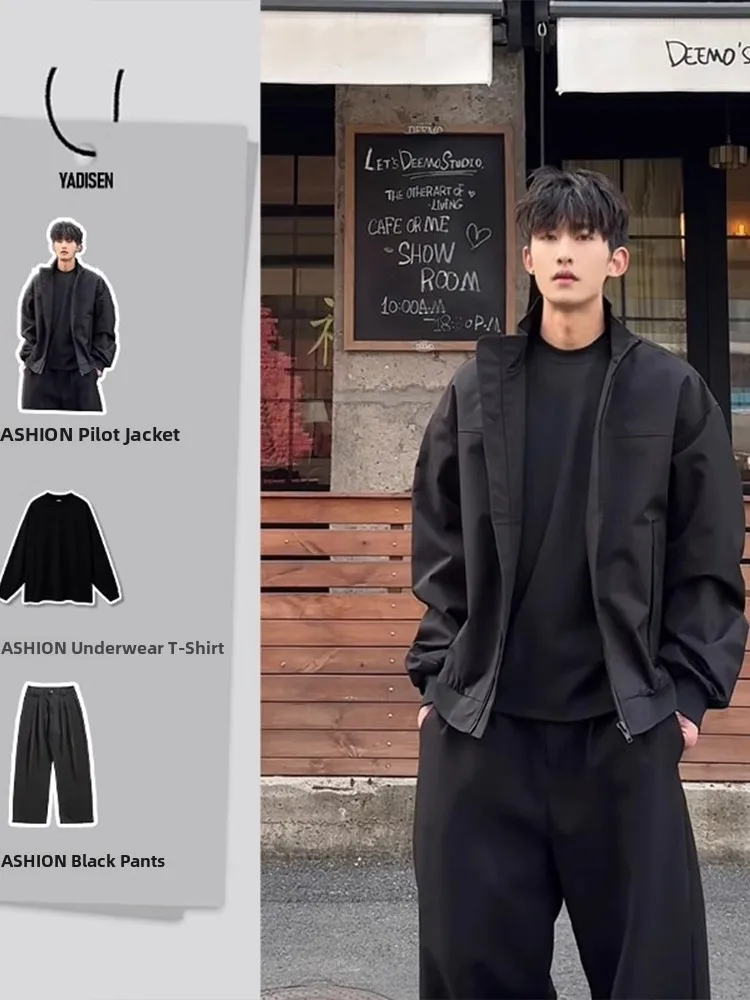 American Style Bomber Pilot Jacket Set Waterproof Stand Collar Outerwear for Men Spring Season Casual Loose Fit Fashion
American Style Bomber Pilot Jacket Set Waterproof Stand Collar Outerwear for Men Spring Season Casual Loose Fit Fashion