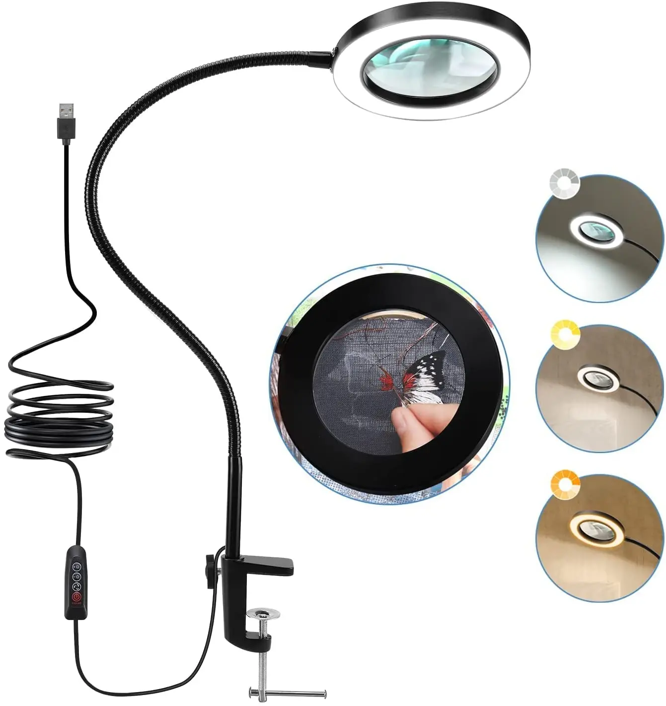 Flexible 8X Magnifier USB 3 Colors Lamp Clip-on Table Top Desk LED Reading Large Lens Illuminated Magnifying Glass Beauty Tool
Flexible 8X Magnifier USB 3 Colors Lamp Clip-on Table Top Desk LED Reading Large Lens Illuminated Magnifying Glass Beauty Tool