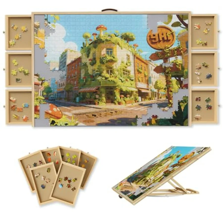 Rotating puzzle board for adults, wood, natural wood color, 1500-piece capacity with 6 storage drawers, non-slip felt surface a
Rotating puzzle board for adults, wood, natural wood color, 1500-piece capacity with 6 storage drawers, non-slip felt surface a