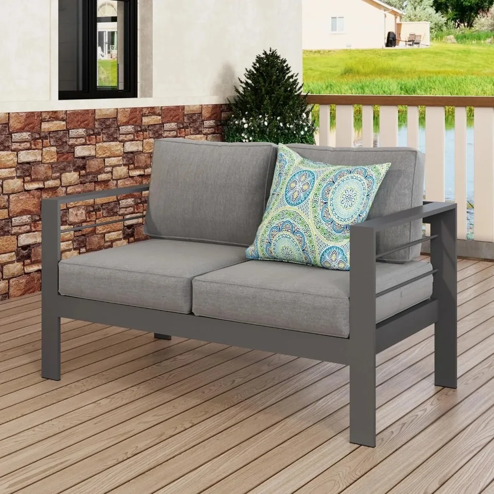 Outdoor 2-Seat Patio Aluminum Loveseat Sofa Couch Furniture with Light Grey Cushions, Grey
Outdoor 2-Seat Patio Aluminum Loveseat Sofa Couch Furniture with Light Grey Cushions, Grey