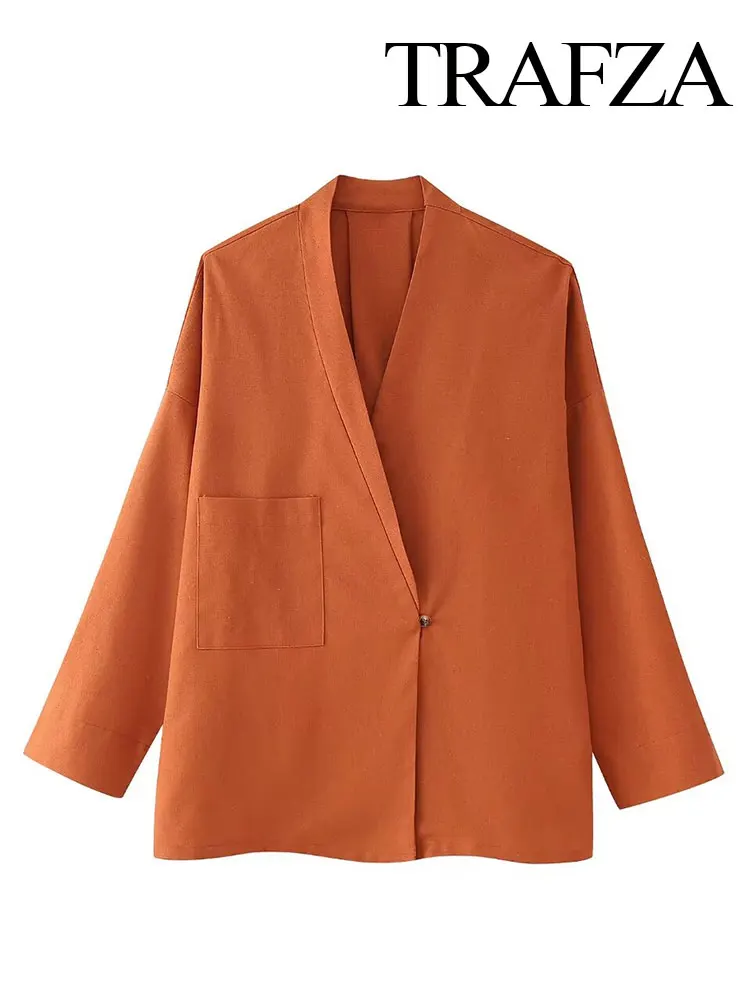 TRAFZA 2024 Spring Women Fashion Blazer Linen V Neck Loose Cardigan Shirt Woman Casual Vintage Outerwear Female Coat Top
TRAFZA 2024 Spring Women Fashion Blazer Linen V Neck Loose Cardigan Shirt Woman Casual Vintage Outerwear Female Coat Top