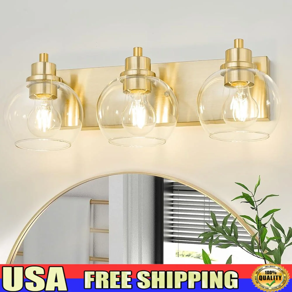 Brushed Gold Vanity Light Fixture 3 Light Modern Bathroom Lighting Clear Glass Shade Wall Sconce Easy Installation Dimmable
Brushed Gold Vanity Light Fixture 3 Light Modern Bathroom Lighting Clear Glass Shade Wall Sconce Easy Installation Dimmable