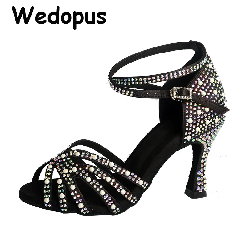 Wedopus Black Latin Dance Shoes Rhinestones Soft Sole Salsa Shoes for Dancing Ladies Sandals Women's Wedding Heels 9CM/7.5CM
Wedopus Black Latin Dance Shoes Rhinestones Soft Sole Salsa Shoes for Dancing Ladies Sandals Women's Wedding Heels 9CM/7.5CM