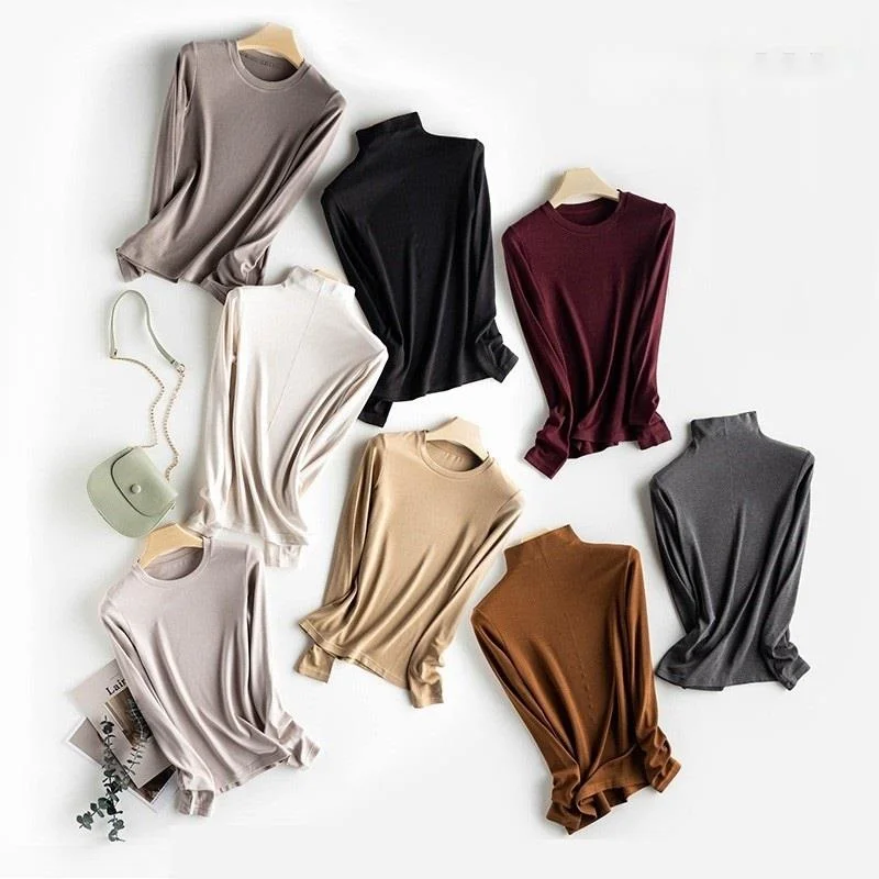 Multicolor Wool Blend Warm Bottom T-shirt Women Slim Fit Round Neck Half High Neck Long Sleeve Basic T-shirt Tops
Multicolor Wool Blend Warm Bottom T-shirt Women Slim Fit Round Neck Half High Neck Long Sleeve Basic T-shirt Tops