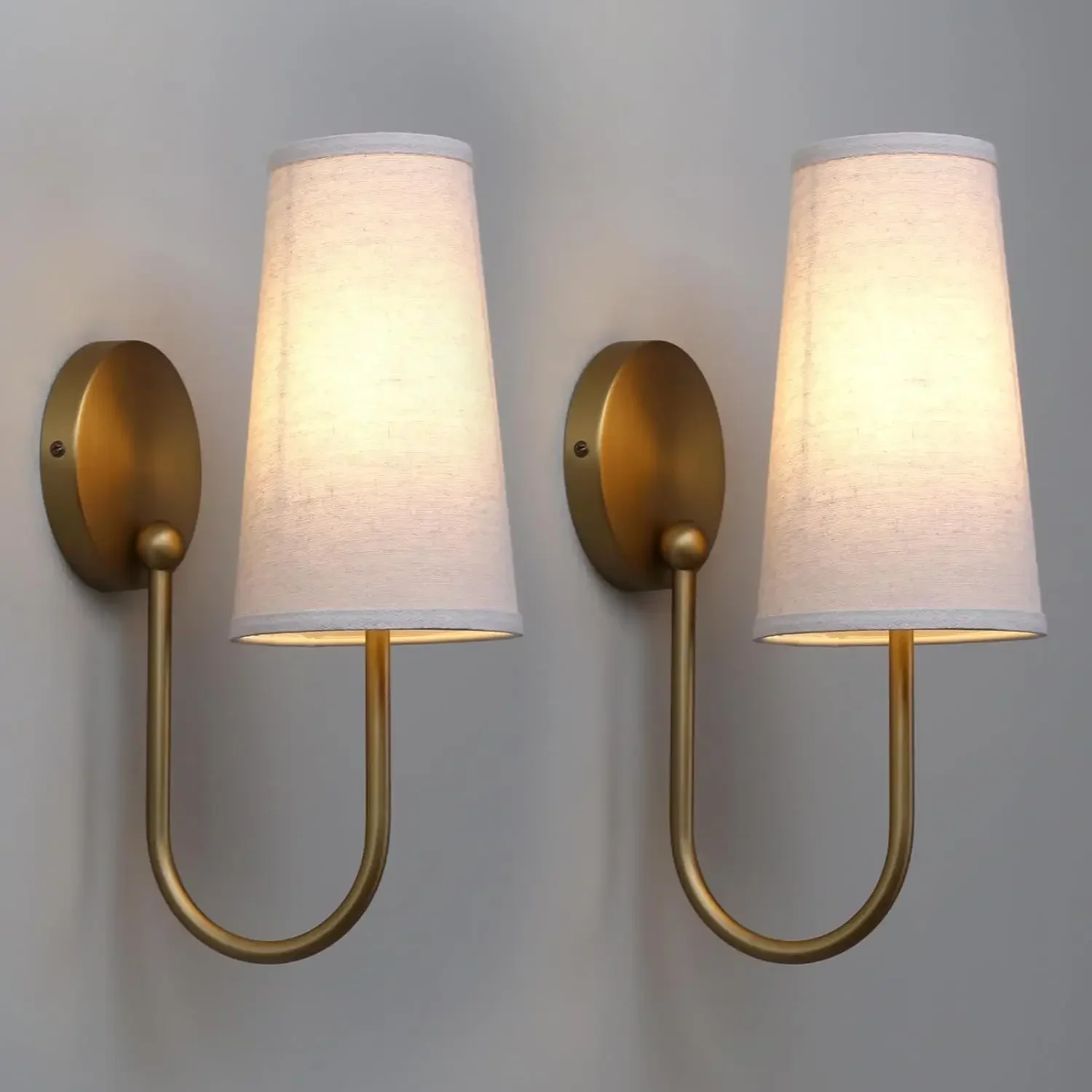 Brass Linen Fabric Shade Wall Sconce Set of 2, Vanity Aged Vintage Industrial Hardwired Gold Boho Wall Mounted with Long Cone Sh
Brass Linen Fabric Shade Wall Sconce Set of 2, Vanity Aged Vintage Industrial Hardwired Gold Boho Wall Mounted with Long Cone Sh