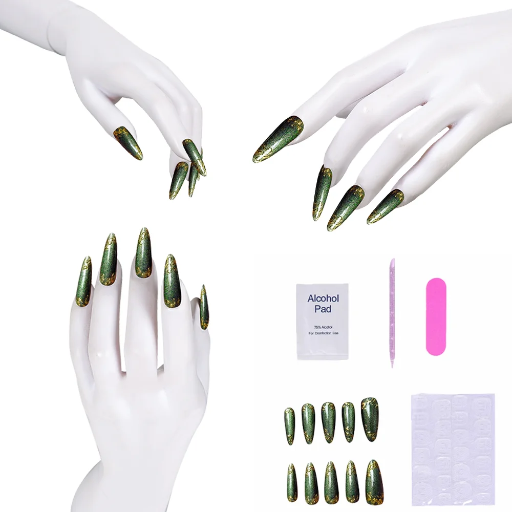 Green Press-on Nails with glittering Gold Accents False Nails Art Cosplay Movie Witch Fantasy Disguise Women Props Halloween
Green Press-on Nails with glittering Gold Accents False Nails Art Cosplay Movie Witch Fantasy Disguise Women Props Halloween 