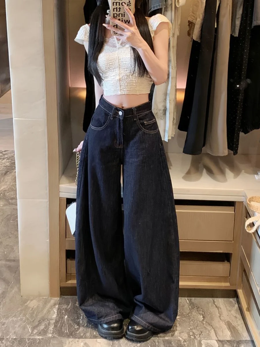 American Style Vintage Deep Blue Jeans Women's Small Size High Waist Draping Loose Slimming Wide Leg Straight Floor-Length Pants
American Style Vintage Deep Blue Jeans Women's Small Size High Waist Draping Loose Slimming Wide Leg Straight Floor-Length Pants