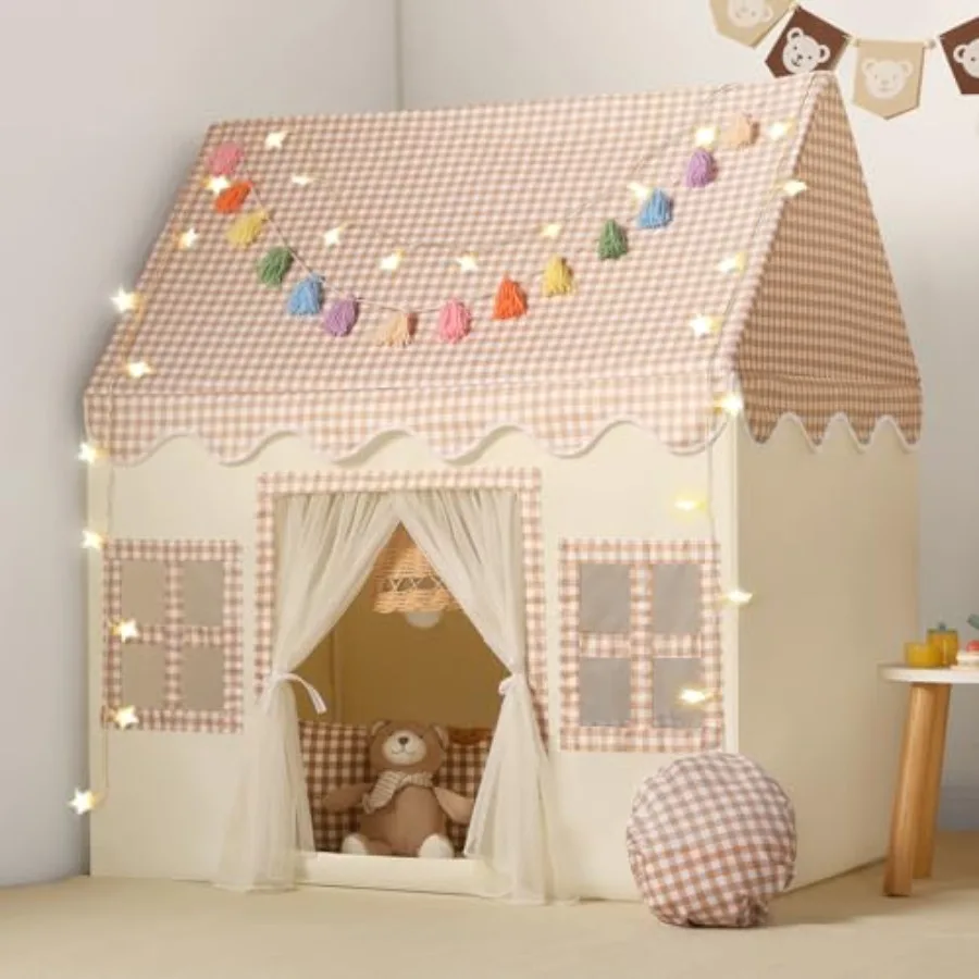 Play Tent Indoor with Brown Checkered Mat Rainbow Tissue Garland Star Lights Girl Tent Indoor Playhouse for Girls Toys for Boy
Play Tent Indoor with Brown Checkered Mat Rainbow Tissue Garland Star Lights Girl Tent Indoor Playhouse for Girls Toys for Boy