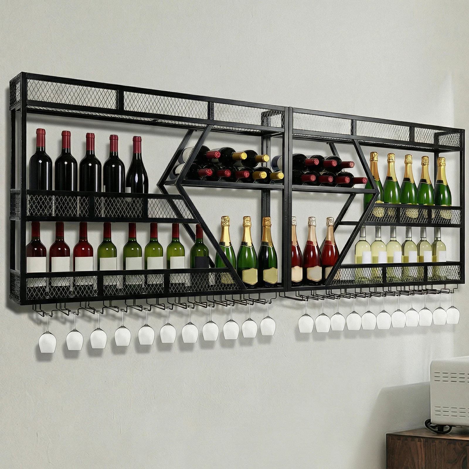 3/4 Tier Wall Mounted Liquor Shelf Metal Hanging Wine Bottles Display Shelf with Glass Holder for Kitchen Dining Room Home
3/4 Tier Wall Mounted Liquor Shelf Metal Hanging Wine Bottles Display Shelf with Glass Holder for Kitchen Dining Room Home