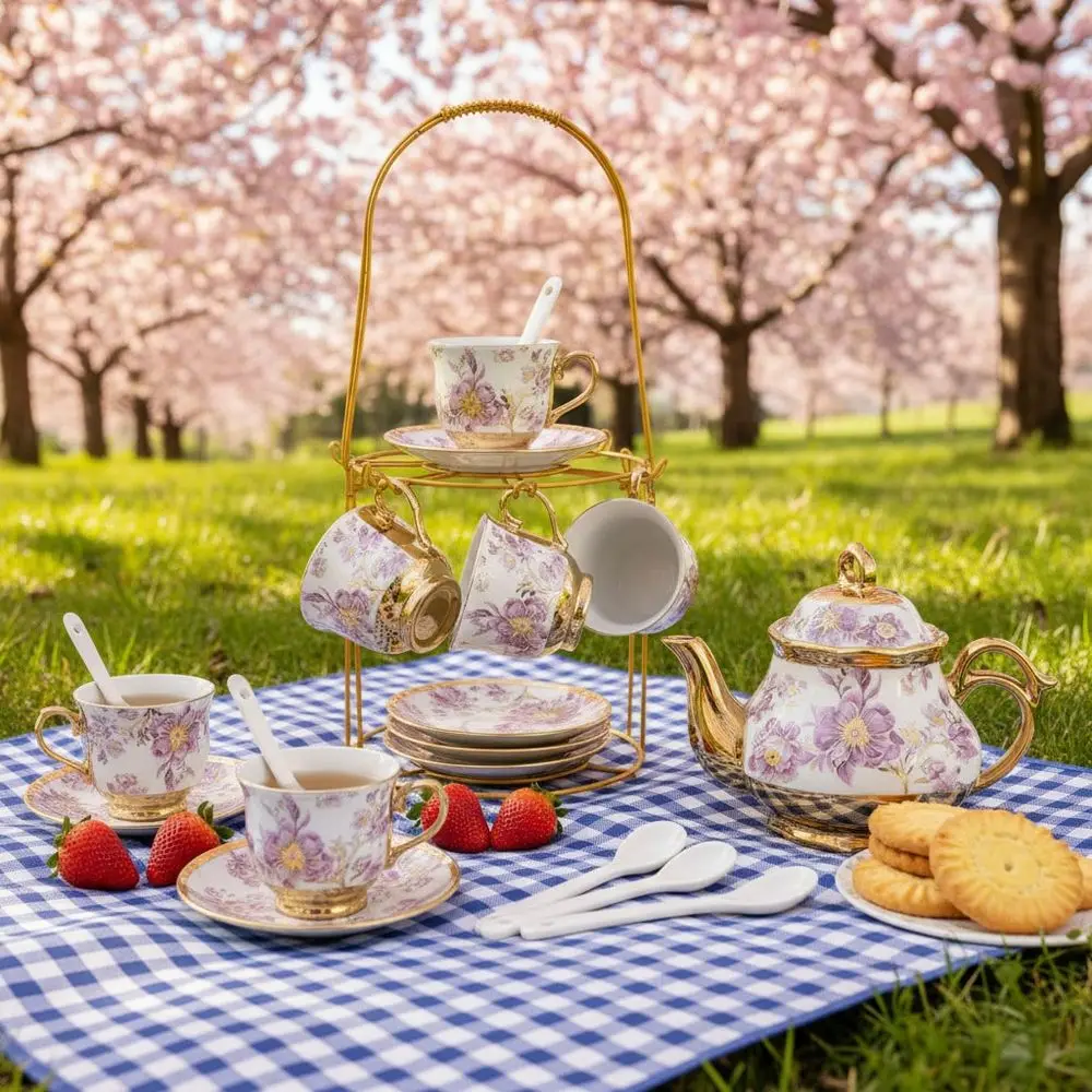 Porcelain Tea Set For Adults, European Ceramic Tea Set Flower Ceramic Tea Cups 90ml, Teapot 450ml, Saucers With Metal Holder Fo
Porcelain Tea Set For Adults, European Ceramic Tea Set Flower Ceramic Tea Cups 90ml, Teapot 450ml, Saucers With Metal Holder Fo
