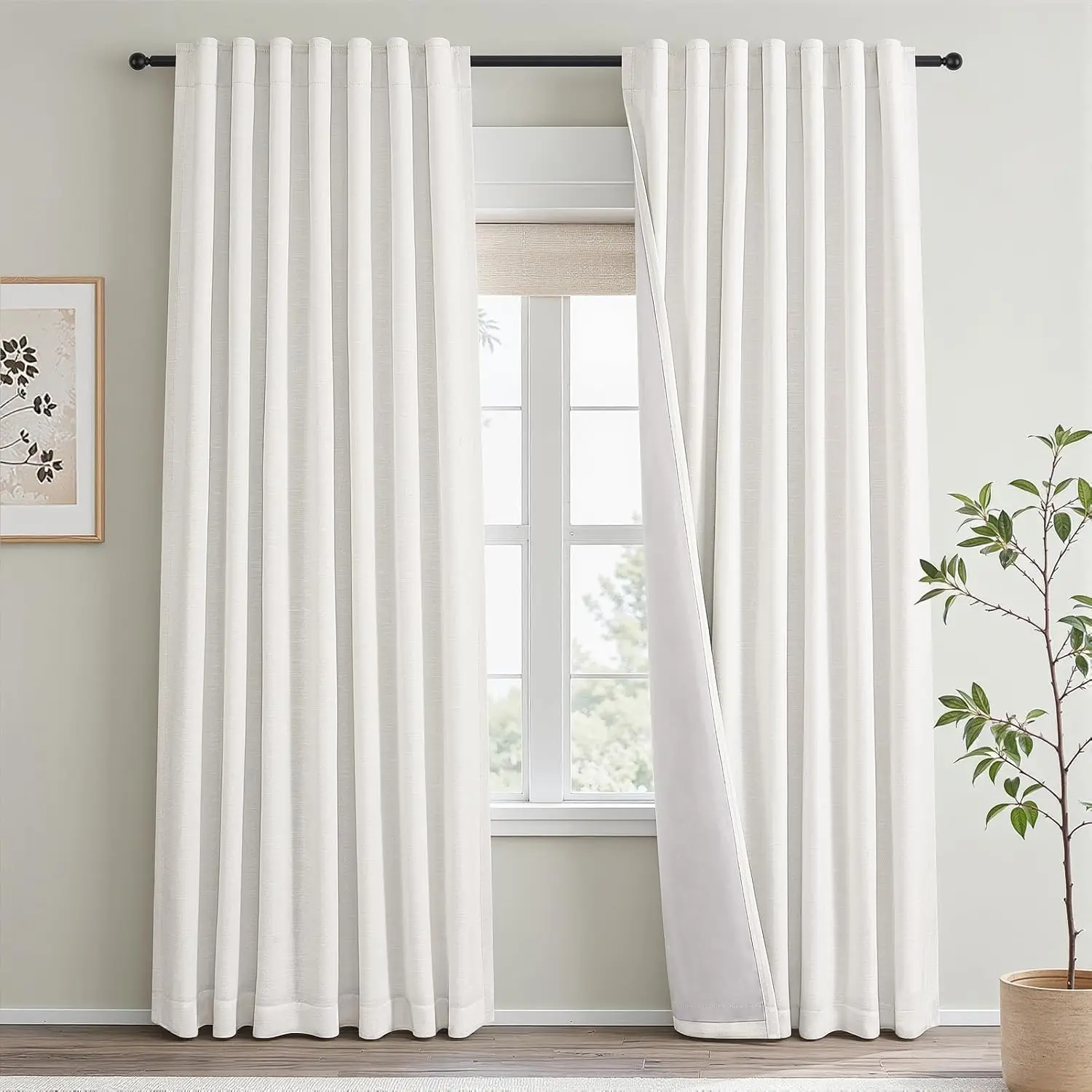 84" Natural Blackout Curtains White Linen Panels Farmhouse Back Tab Pinch Pleated Drapes for Track System 52"W
84" Natural Blackout Curtains White Linen Panels Farmhouse Back Tab Pinch Pleated Drapes for Track System 52"W