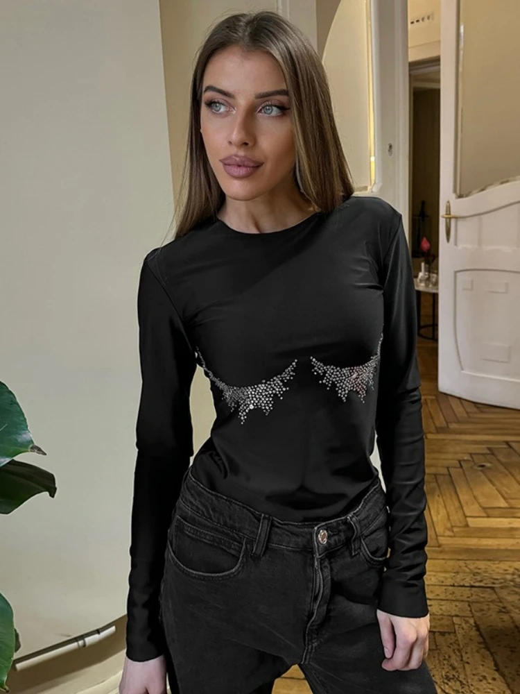 Hot Drilling T Shirts For Women Streetwear Solid Black Top Women Clothing Long Sleeve Y2k Accessories O-neck Tshirt Ropa Mujer
Hot Drilling T Shirts For Women Streetwear Solid Black Top Women Clothing Long Sleeve Y2k Accessories O-neck Tshirt Ropa Mujer