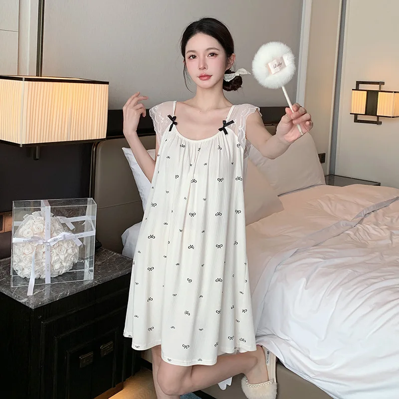 2025 Summer Bow Print Medium and Short Nightdress Women's Sweet Loose Pajamas Lace Pajamas
2025 Summer Bow Print Medium and Short Nightdress Women's Sweet Loose Pajamas Lace Pajamas