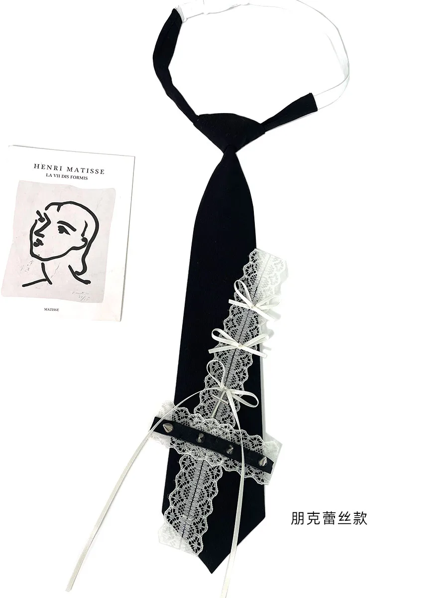 Черный кружевной галстук ручной работы в стиле панк, милый галстук на шею для девочек, уникальный индивидуальный креативный маленький галстук с заклепками
Черный кружевной галстук ручной работы в стиле панк, милый галстук на шею для девочек, уникальный индивидуальный креативный маленький галстук с заклепками