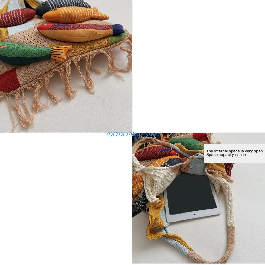 Large Capacity Knit Shoulder Bag With Cartoon Fish Perfect For Office Casual Travel Soft Lightweight Fabric
Large Capacity Knit Shoulder Bag With Cartoon Fish Perfect For Office Casual Travel Soft Lightweight Fabric