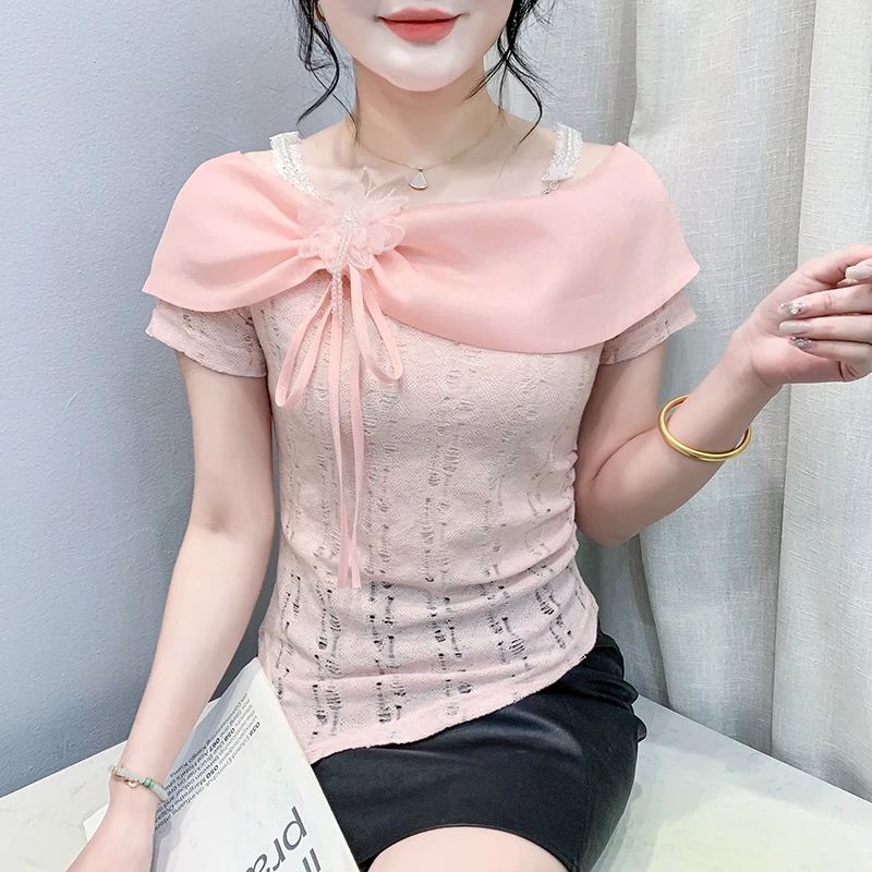 Korean Fashion Women Tops Irregular Short Sleeved T-shirt Summer Flower Hollow Out Casual Shirt
Korean Fashion Women Tops Irregular Short Sleeved T-shirt Summer Flower Hollow Out Casual Shirt
