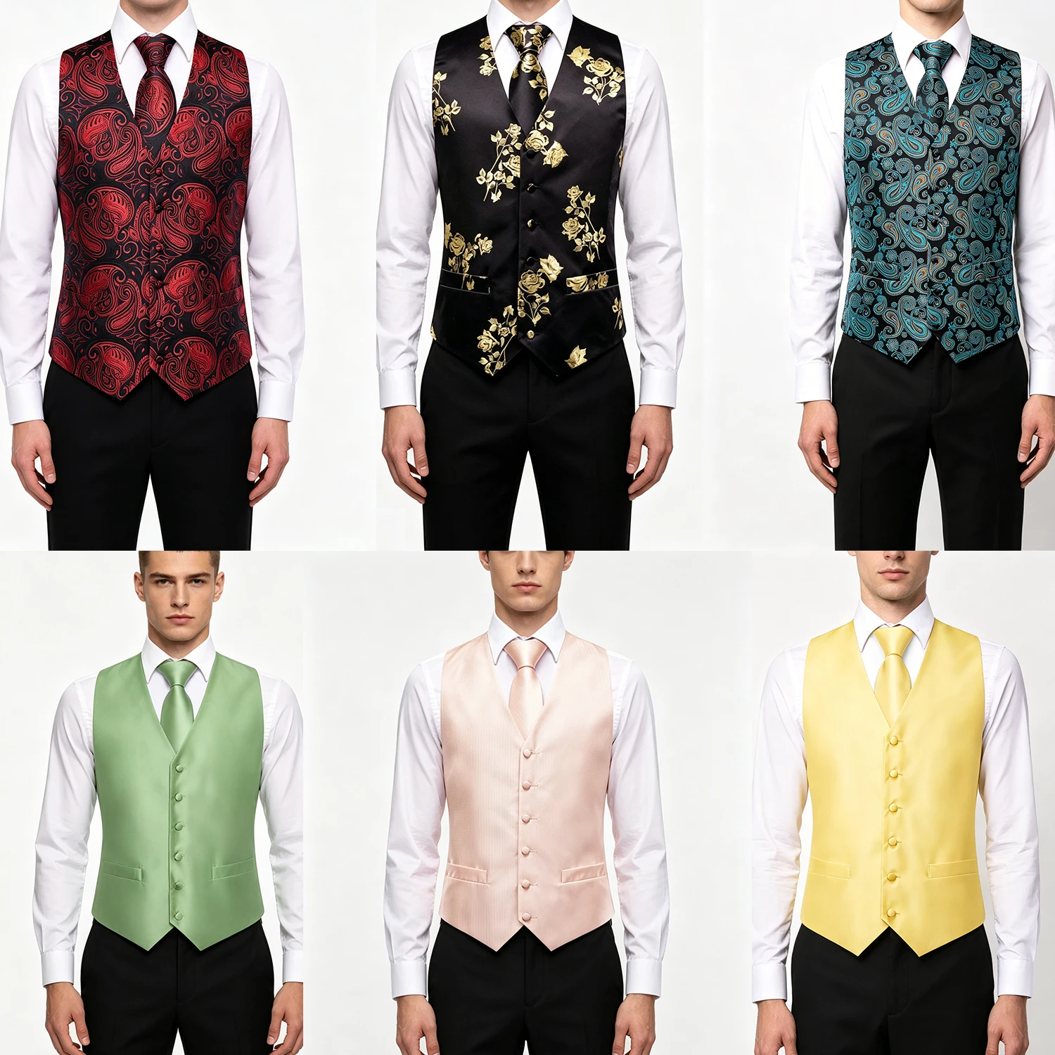 Formal Rose Pattern Paisley Plain Solid Mens Vest Party Wedding Waistcoat Pocket Square Tie Hankie Suit Set
Formal Rose Pattern Paisley Plain Solid Mens Vest Party Wedding Waistcoat Pocket Square Tie Hankie Suit Set
