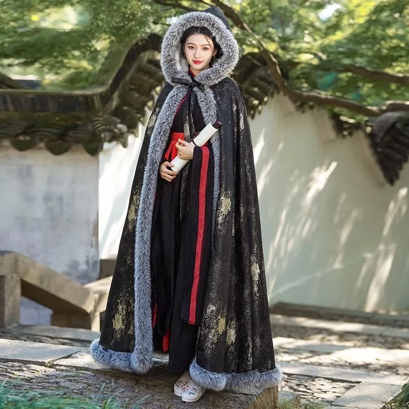 Fleece and Thickened Winter Jacket Chinese-style Ancient Costume Long Cloak Cape Coat Men's and Women's Same-style Hanfu Cape
Fleece and Thickened Winter Jacket Chinese-style Ancient Costume Long Cloak Cape Coat Men's and Women's Same-style Hanfu Cape
