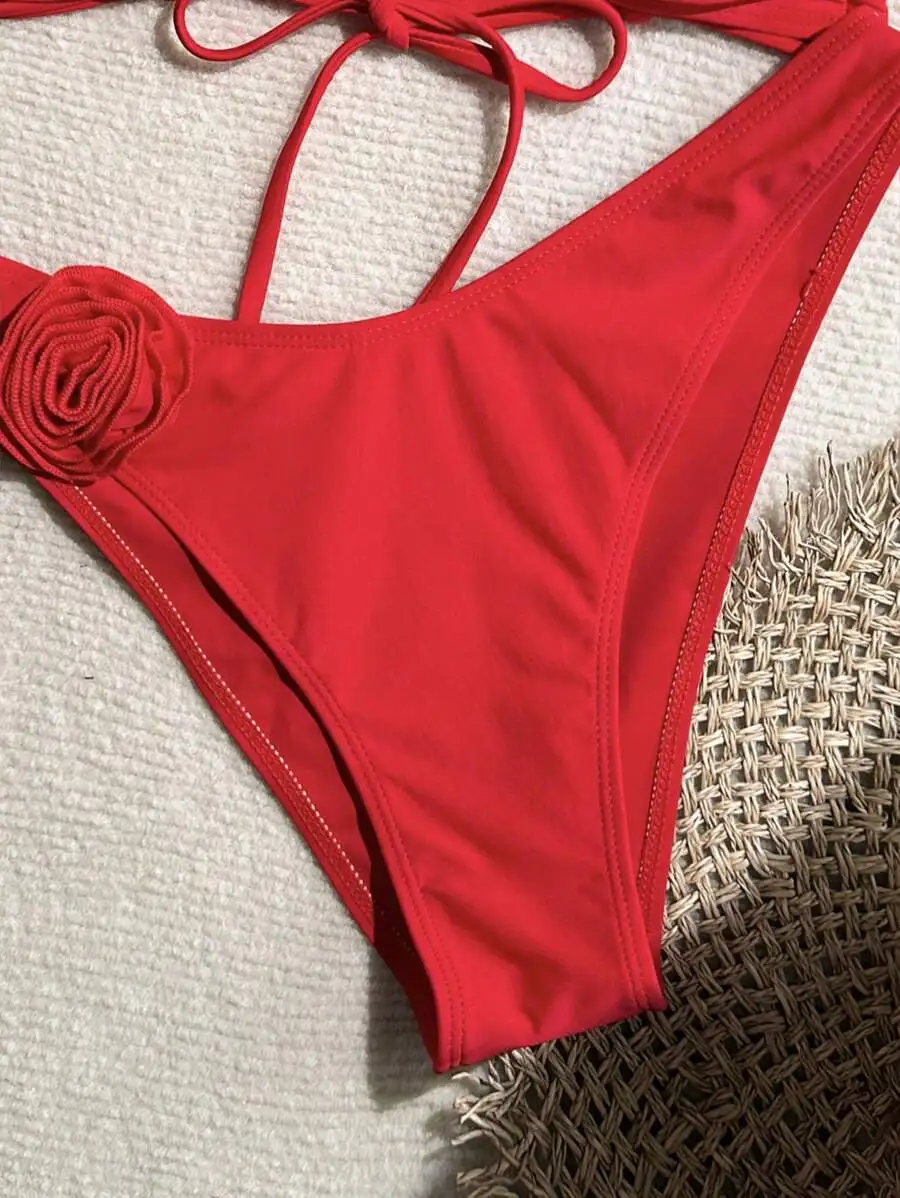 Red Solid Floral Decor Bikini Set For Beach Holiday Summer
Red Solid Floral Decor Bikini Set For Beach Holiday Summer