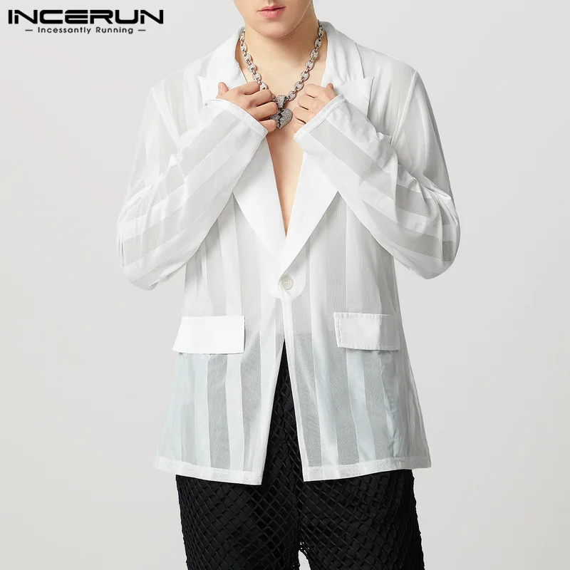INCERUN Men Blazer Mesh Patchwork Transparent Lapel Long Sleeve One Button Casual Suits Men Streetwear Sexy Thin Coats S-5XL
INCERUN Men Blazer Mesh Patchwork Transparent Lapel Long Sleeve One Button Casual Suits Men Streetwear Sexy Thin Coats S-5XL