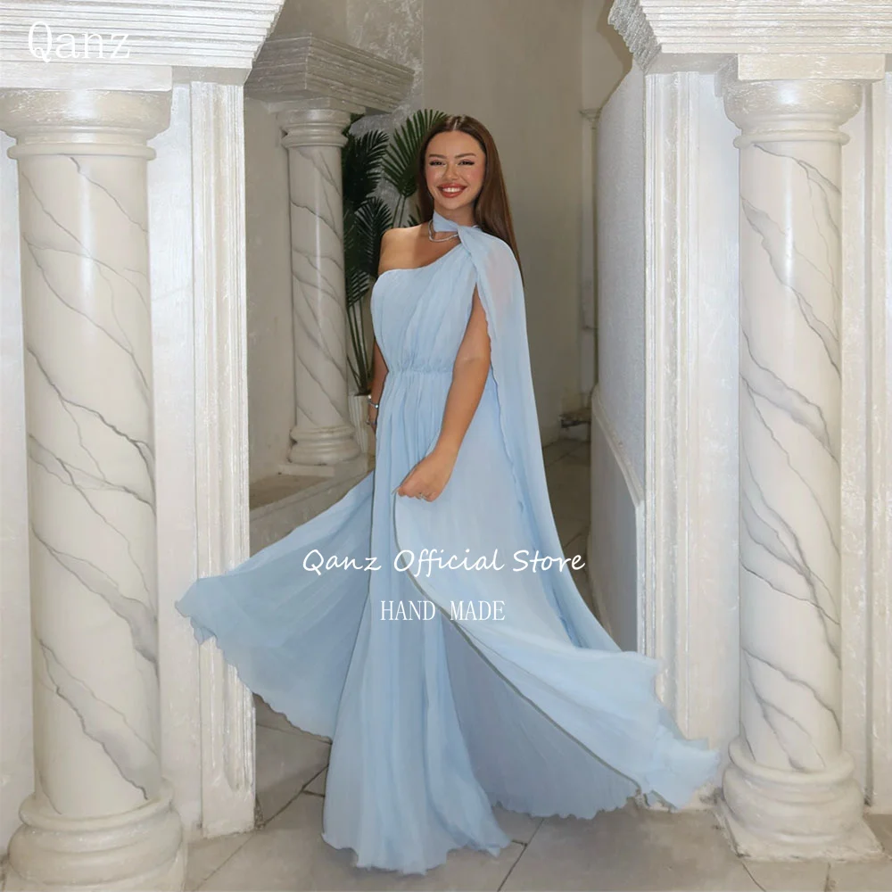Qanz Sky Blue Chiffon Prom Dresses Long A Line Vestido Formales Simples Y Elegante One Shoulder Robes De Soirée Customized
Qanz Sky Blue Chiffon Prom Dresses Long A Line Vestido Formales Simples Y Elegante One Shoulder Robes De Soirée Customized
