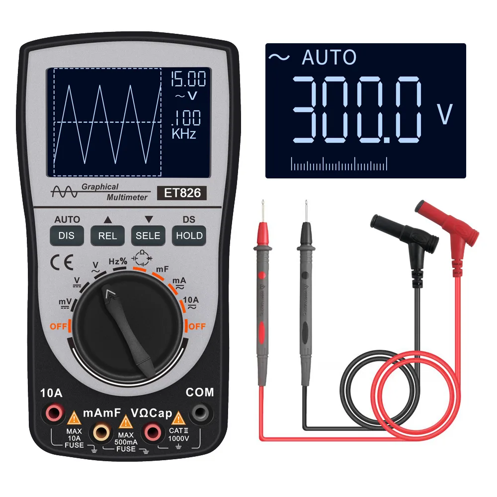2-in-1 Intelligent Digital Oscilloscope Multimeter ET826 DC/AC Current Voltage Resistance Frequency Diode Tester 4000 Counts
2-in-1 Intelligent Digital Oscilloscope Multimeter ET826 DC/AC Current Voltage Resistance Frequency Diode Tester 4000 Counts