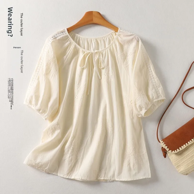 Casual Cotton Linen Shirt Women's Loose Fit Embroidered Belted Artistic Style Short Sleeve T-Shirt Versatile Comfortable Top
Casual Cotton Linen Shirt Women's Loose Fit Embroidered Belted Artistic Style Short Sleeve T-Shirt Versatile Comfortable Top