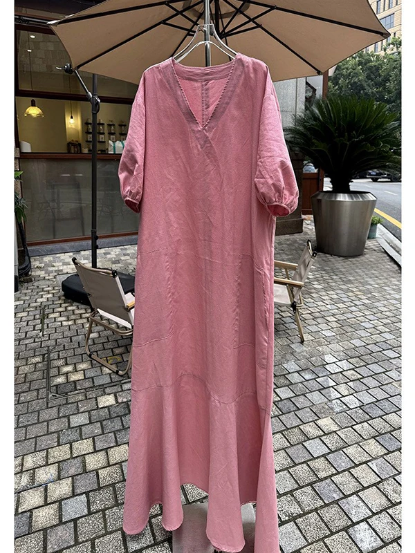 plus Size 300 Pounds Slim V-Neck Casual Long Dress Women Summer Versatile Dongda Gate Short Sleeve Dress Comfortable Breathable
plus Size 300 Pounds Slim V-Neck Casual Long Dress Women Summer Versatile Dongda Gate Short Sleeve Dress Comfortable Breathable
