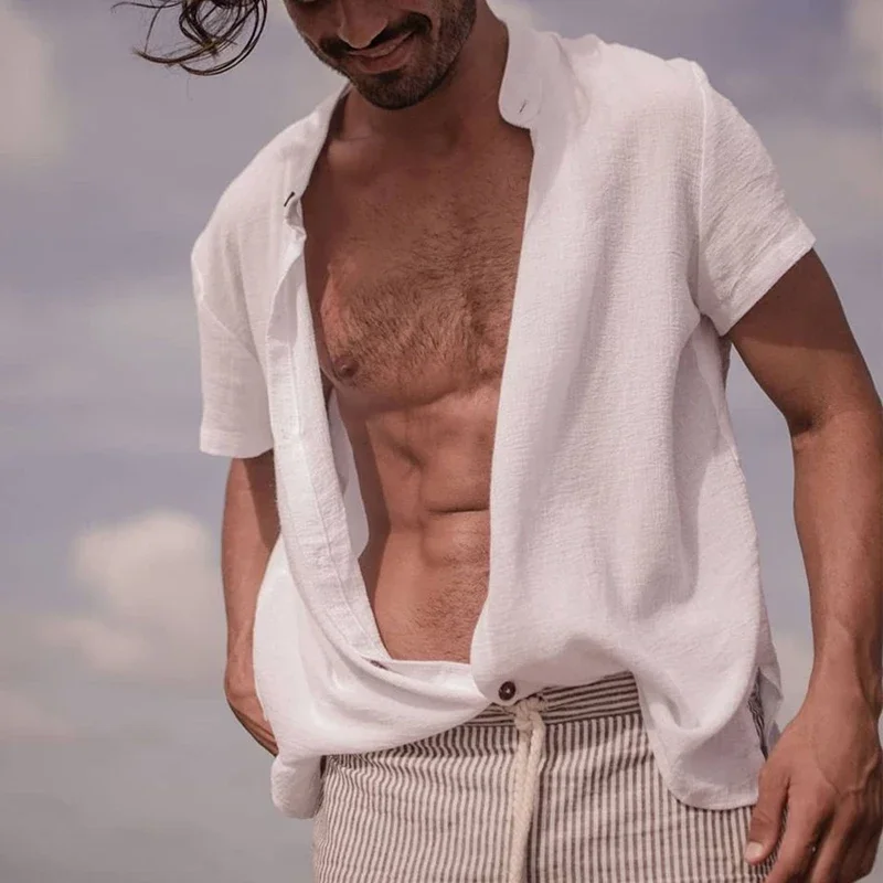 Spring And Summer Simple Solid Color Standing Collar Short-Sleeved Shirt Men's Youth Trend Beach Holiday Stylish Shirt Clothing
Spring And Summer Simple Solid Color Standing Collar Short-Sleeved Shirt Men's Youth Trend Beach Holiday Stylish Shirt Clothing